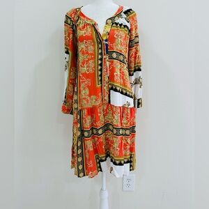 Amaram Women’s Blouse Tunic With Antique Print‎ Long Sleeve Size M Made In Italy